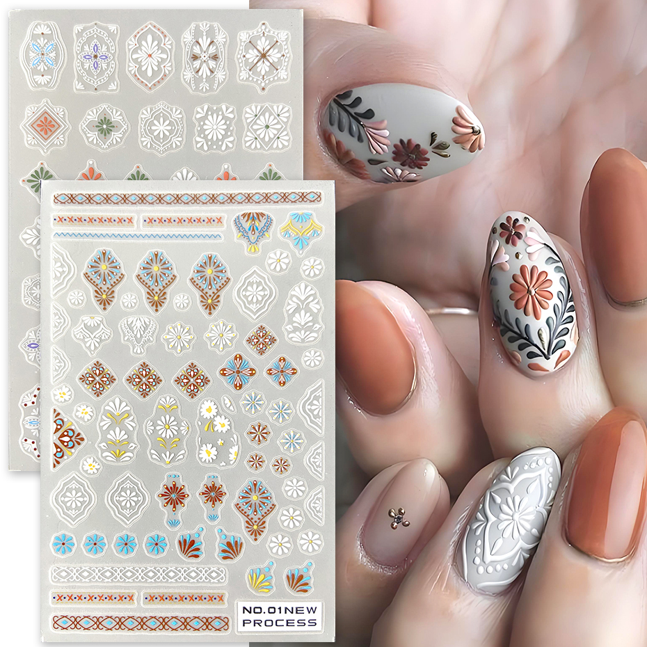 Embroidery Design 3D - 3D Bohemian Matte New Nail Sticker