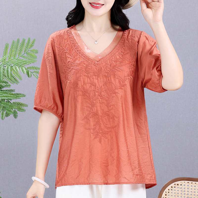Embroidery Uniforms - Summer Elastic Tee Shirt Solid Cotton