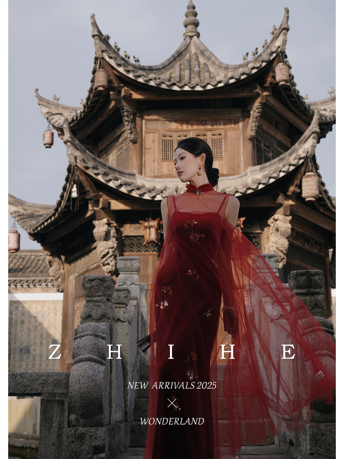 Embroidery Veil - Red Original Chinese Style Velvet Beaded