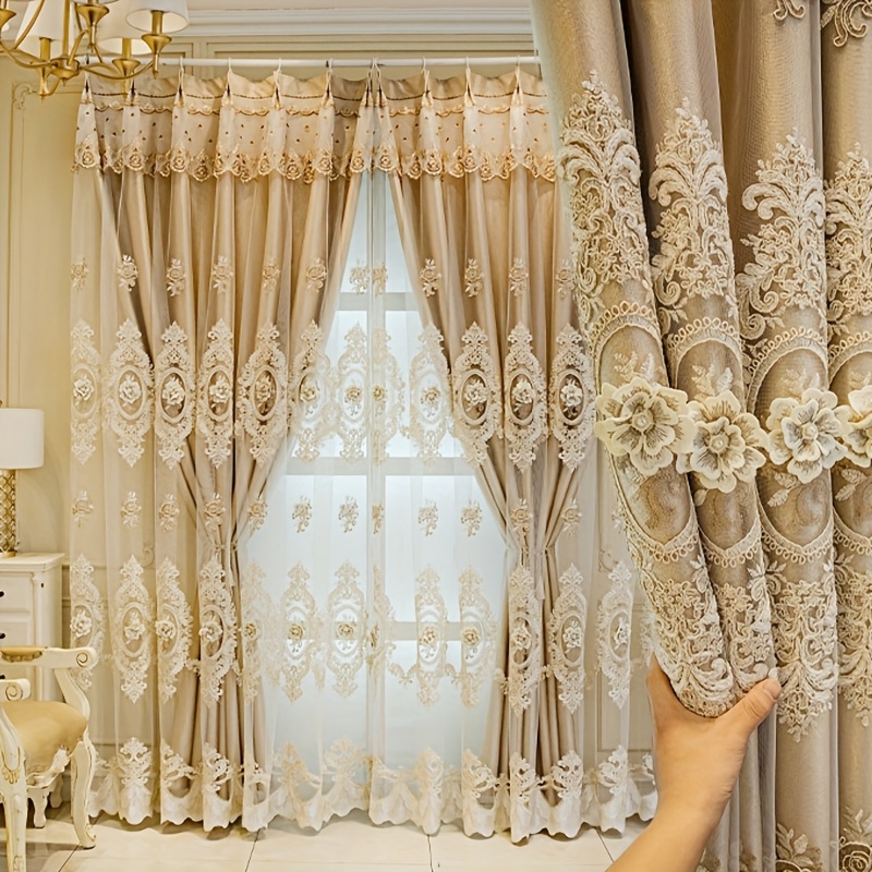 Embroidery Machines - 1pc Luxury Double-layer European Curtains, with