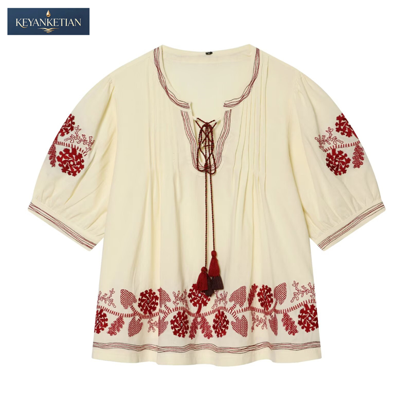 Embroidery Jersey - KEYANKETIAN 2026 Boho Vacation Red Floral