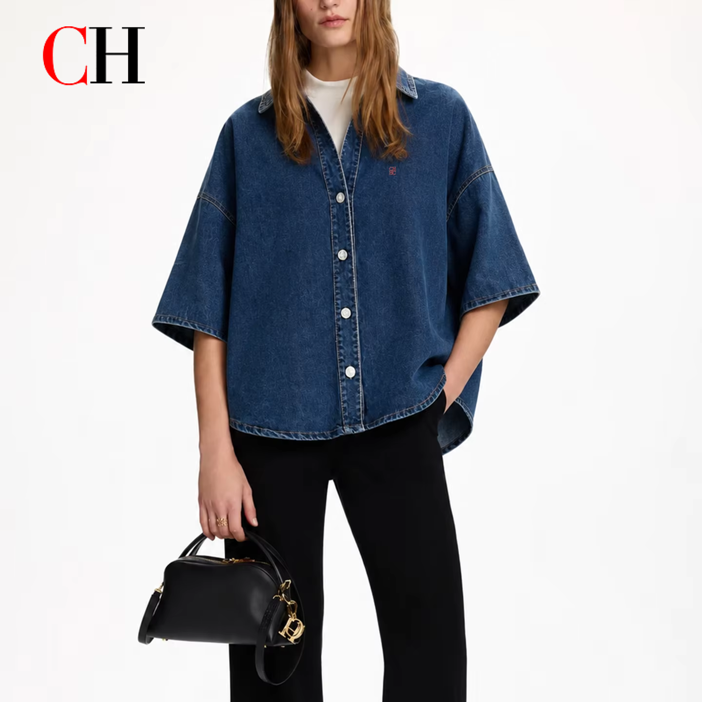 Embroidery Uniforms - CH Letter Embroidered Solid Color Denim