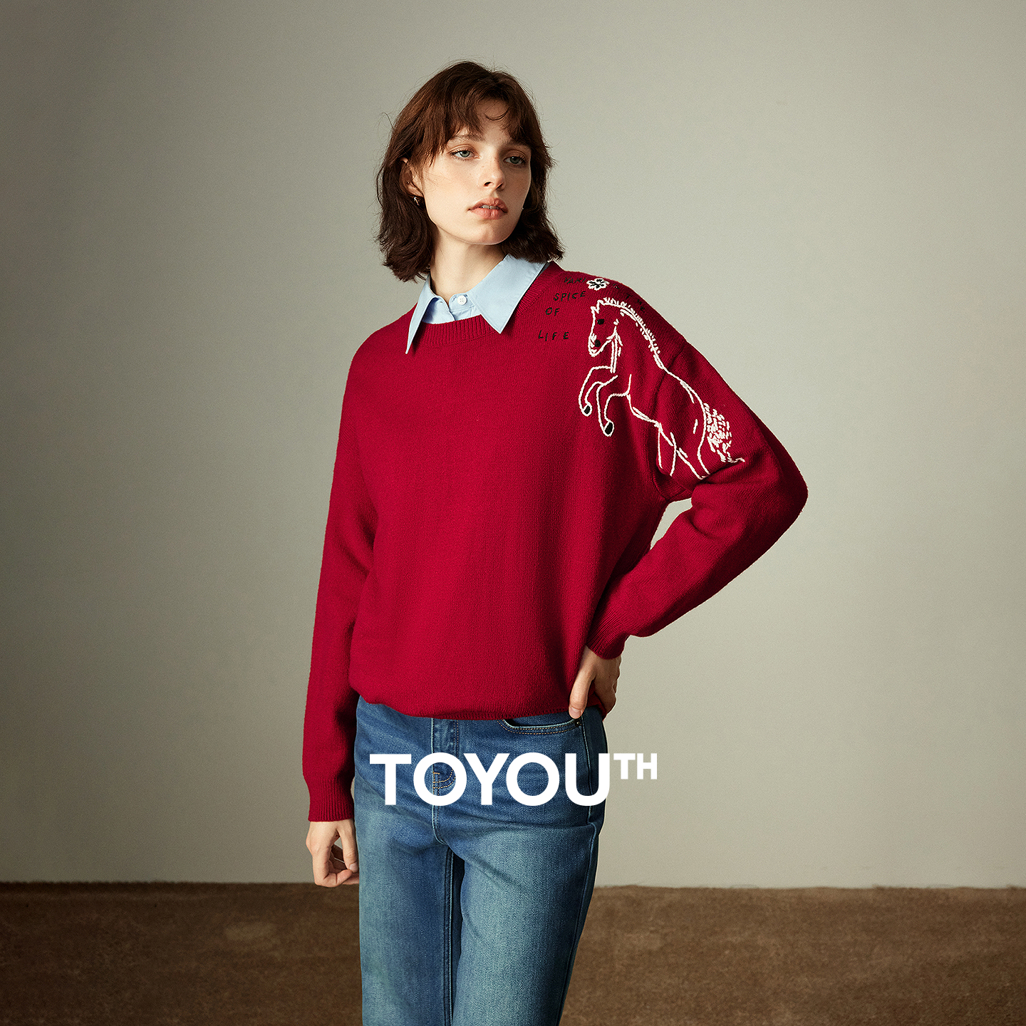 Embroidery Horse - TOYOUTH Women's Arctic Fleece Thick Sweater