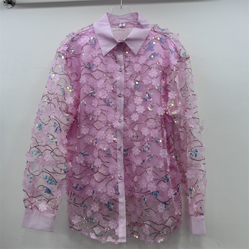 Women's loose long-sleeve shir – Embroidery Unique Design recenzja i cena