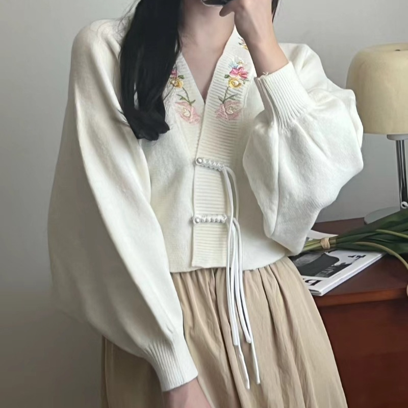 Cardigan Women V-neck New Chin – Embroidery Thread Yarn recenzja i cena