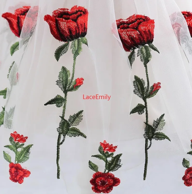 Red Rose Lace Fabric flower em – Embroidery Veil recenzja i cena