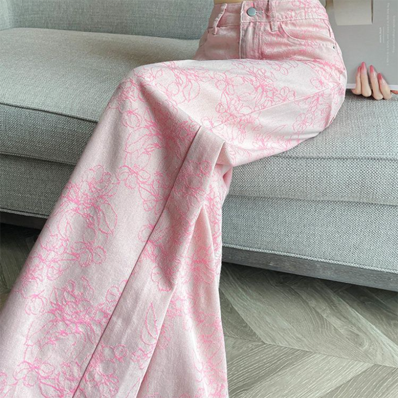 Pink Silk Denim Jeans Women's  – Embroidery Design 3D recenzja i cena