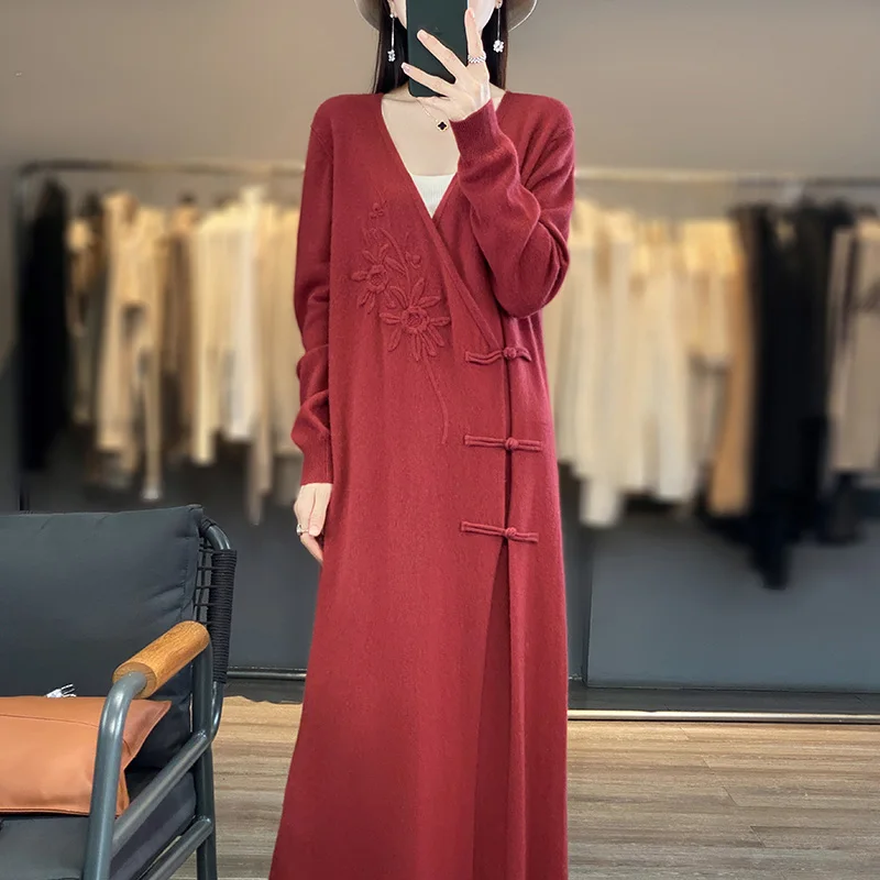 Women's Long Cashmere Sweater  – Embroidery Thread Yarn recenzja i cena