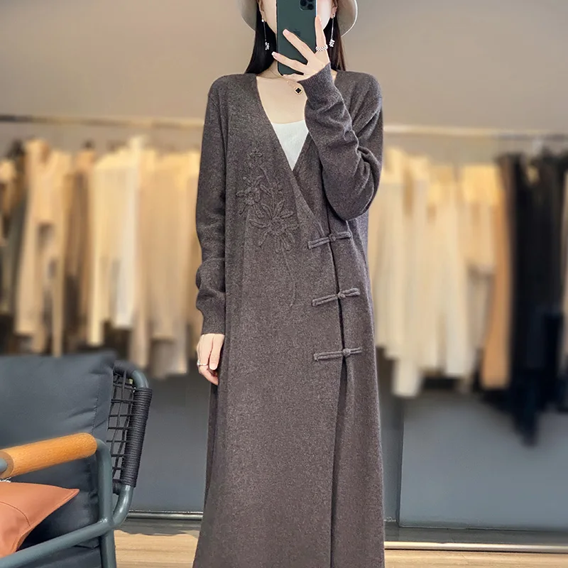 Women's Long Cashmere Sweater  – Embroidery Thread Yarn recenzja i cena