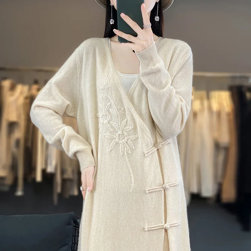 Women's Long Cashmere Sweater  – Embroidery Thread Yarn recenzja i cena