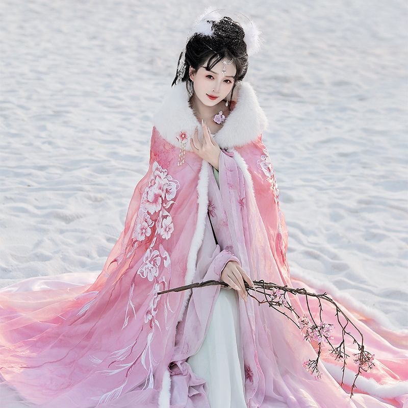 Pink&Red Hanfu Cloak Dress Wom – Embroidery Xmas recenzja i cena